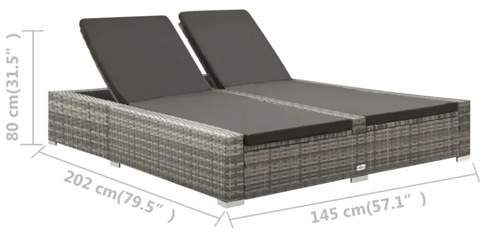 kétszemélyes szürke polyrattan napozóágy