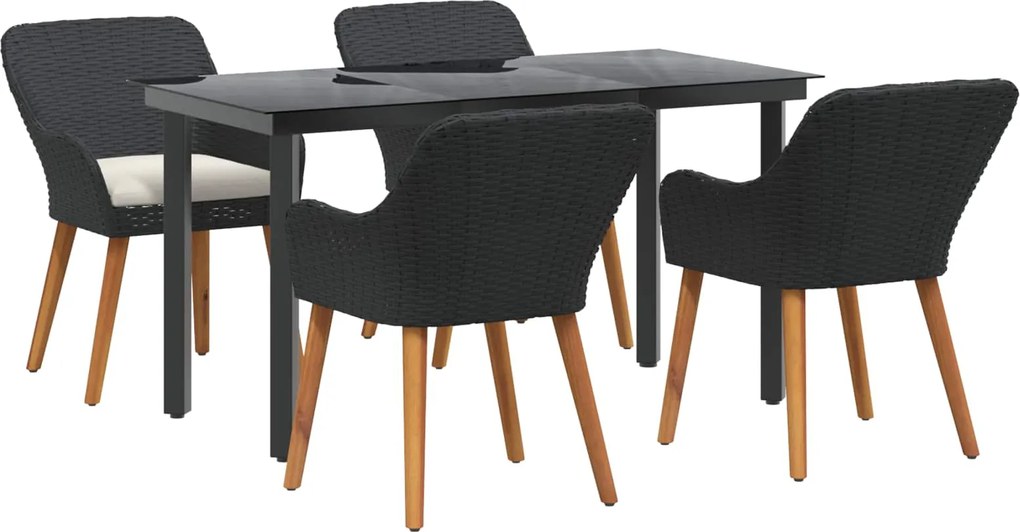 vidaXL Kert étkező szett párnával 5 pcs Fekete polirattan