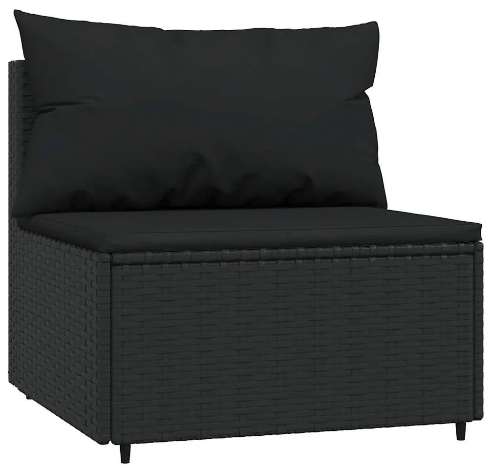 3 részes fekete polyrattan kerti ülőgarnitúra párnákkal