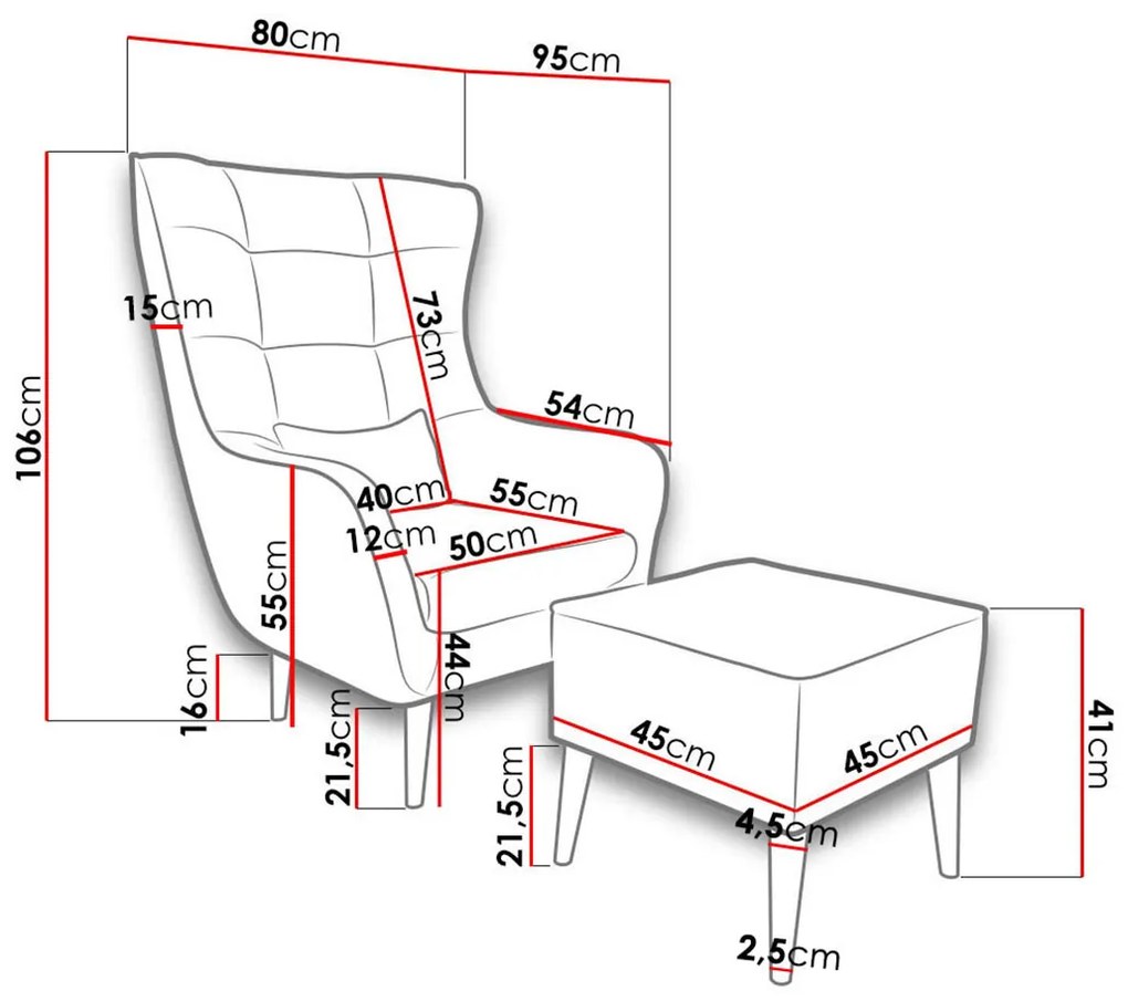 LEVI design pihenő fotel puffal - bézs