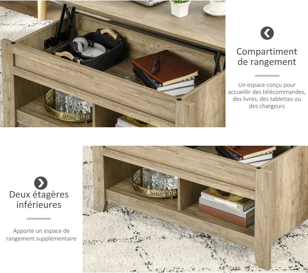 HOMCOM Felnyitható Üvegasztal, Nappali Asztal Polccal és Rejtett Rekesszel, 105 x 50 x 49-62.5 cm | Aosom