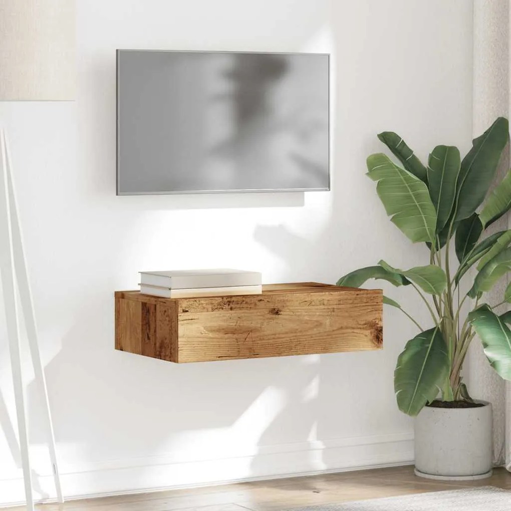 antik fa színű TV-szekrény LED-lámpákkal 60x35x15,5 cm