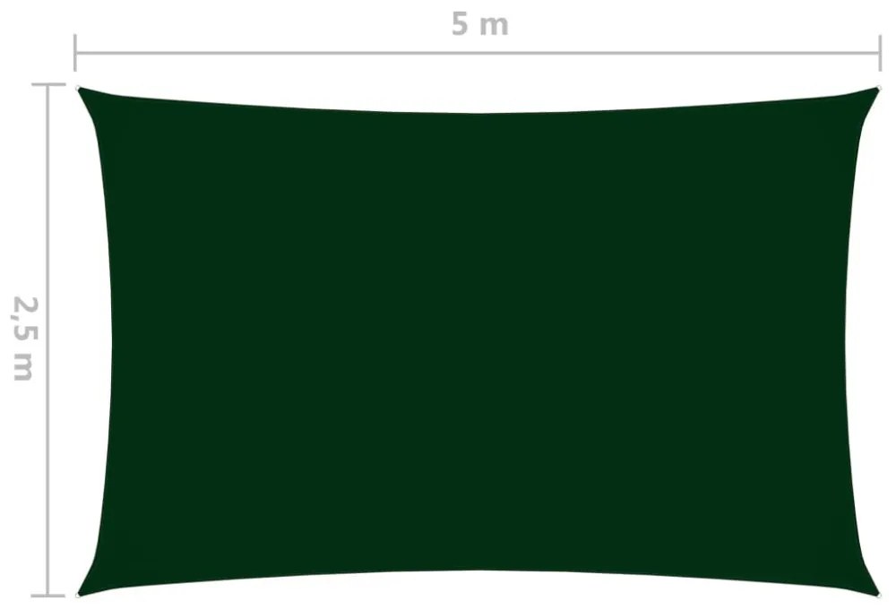 sötétzöld téglalap alakú oxford-szövet napvitorla 2,5 x 5 m