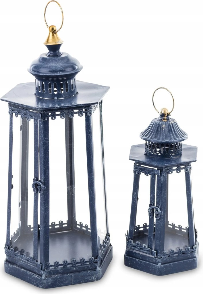 Kék-arany fém lampion szett a belső térhez és a kerthez