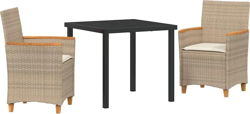 vidaXL Kert étkező szett 3 pcs Bézs polirattan