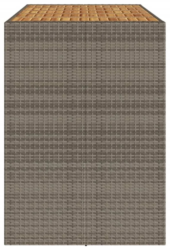 szürke polyrattan kerti bárasztal akácfa lappal 185x80x110 cm