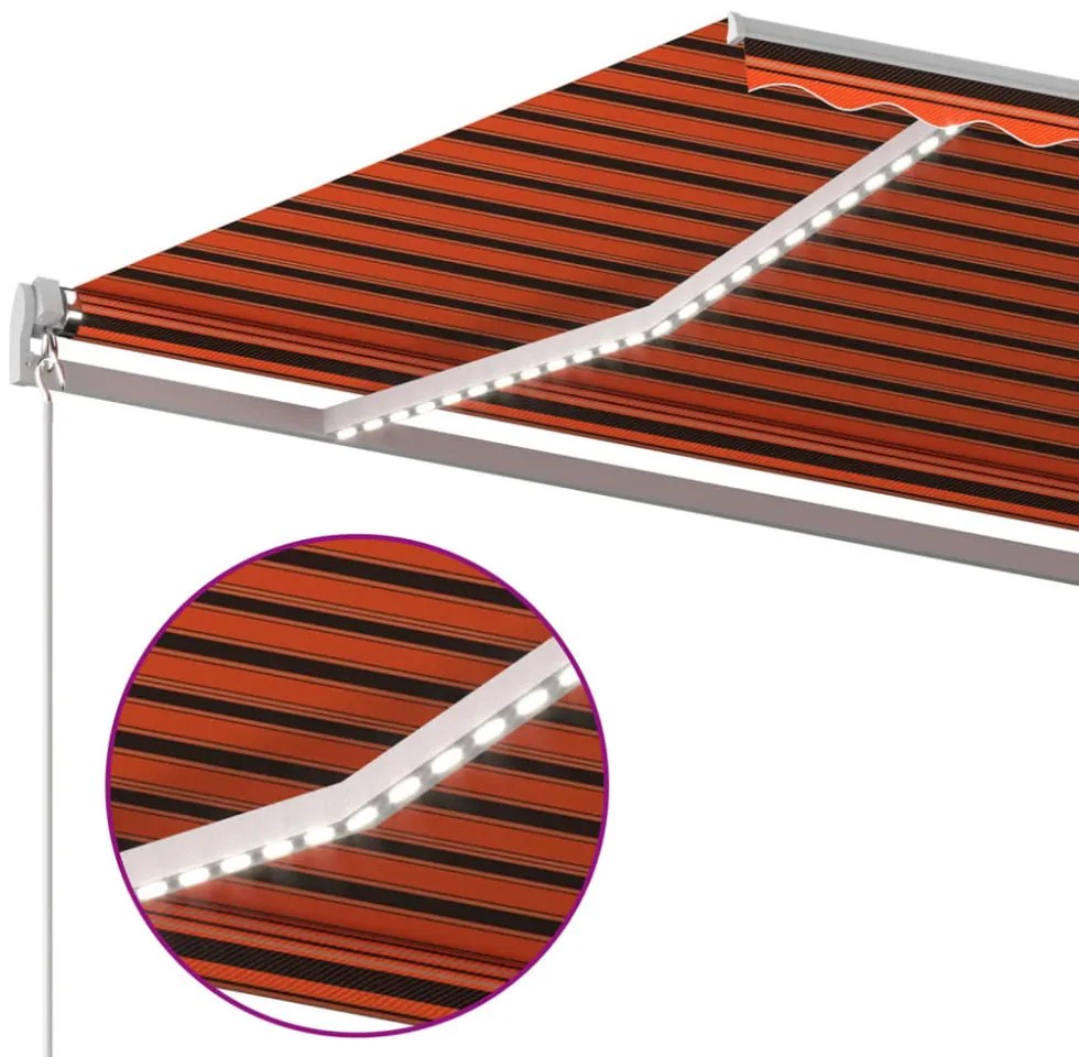 narancssárga-barna szélérzékelős és LED-es napellenző 6 x 3,5 m