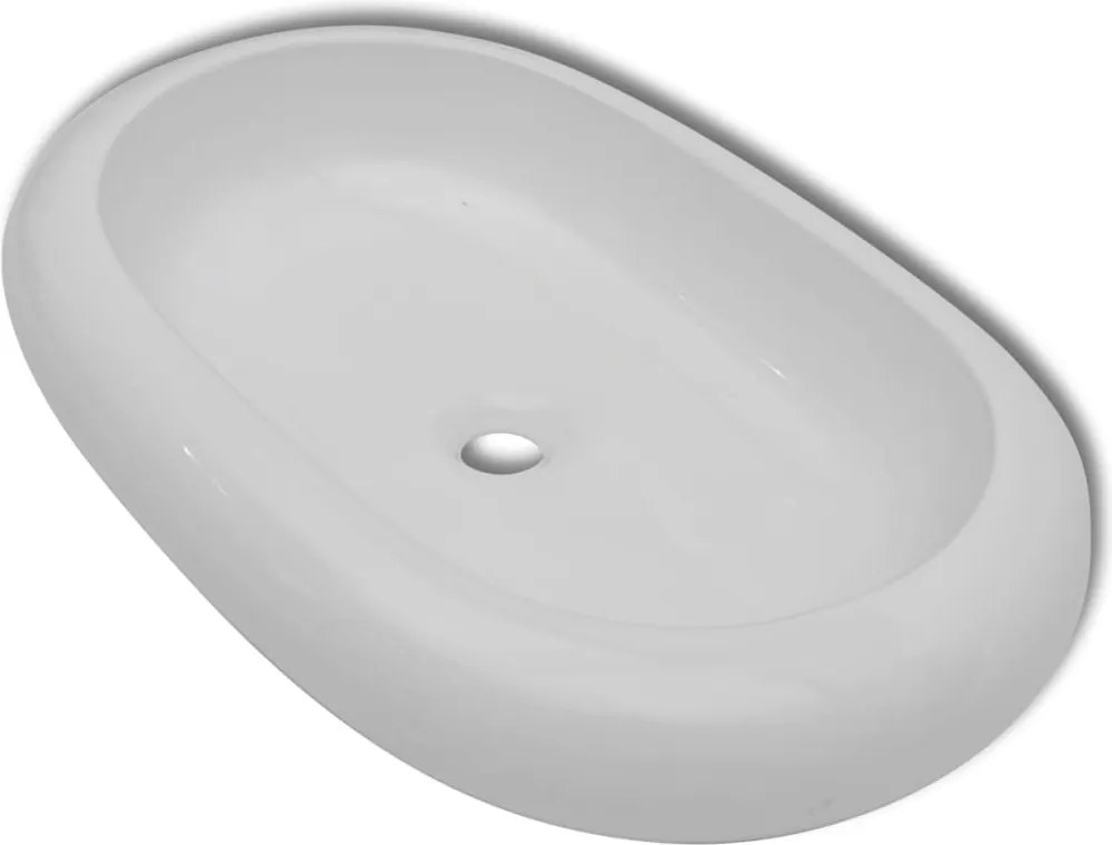 vidaXL Luxus Kerámia Mosdó Ovális Alakú Mosogató Fehér 63 x 42 cm