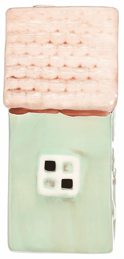 Kerámia házikó LED-del, 10 x 7 x 14 cm, tavasz, sötétzöld