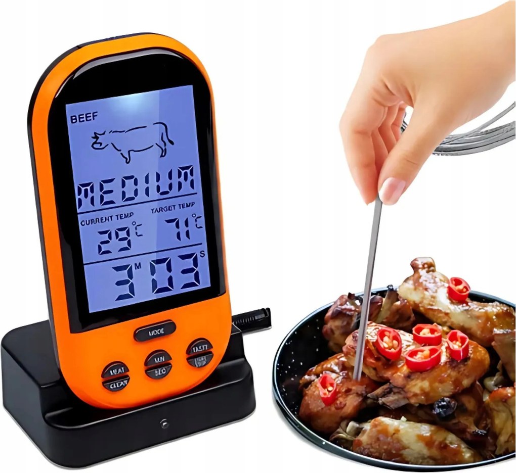 Vezeték Nélküli Digitális Konyhai Hőmérő Hús Ételek LCD Szonda