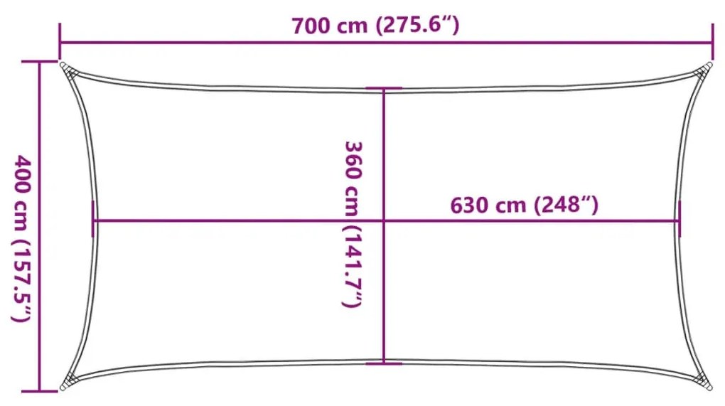 sötétzöld HDPE napvitorla 160 g/m² 4 x 7 m