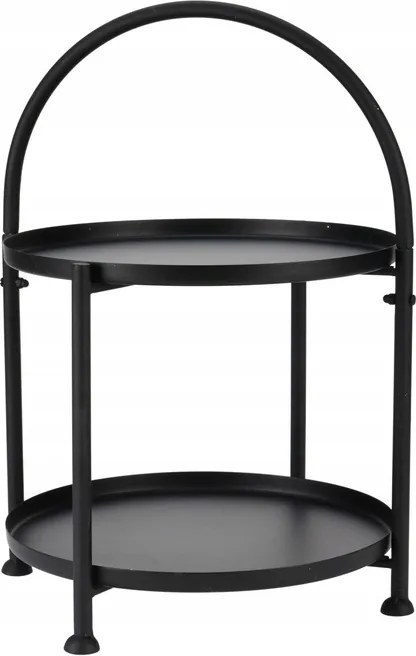 Kis asztal kiegészítő asztal Kerek Fekete fém 2 oldalsó szint