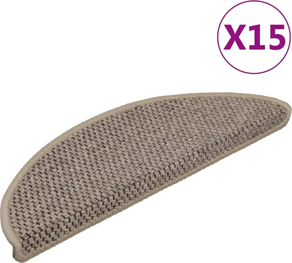 vidaXL 15 db szizál hatású sötét bézsszínű lépcsőszőnyeg 56x17x3 cm