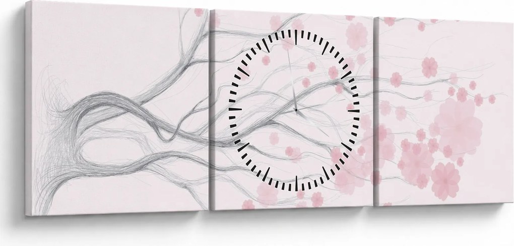Kép - rózsaszín virágok (órával) (90x30 cm)
