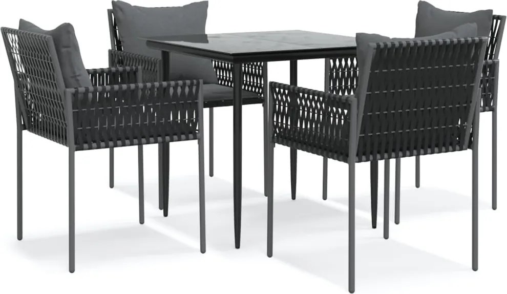 vidaXL 5 részes polyrattan és acél kerti étkezőgarnitúra párnával