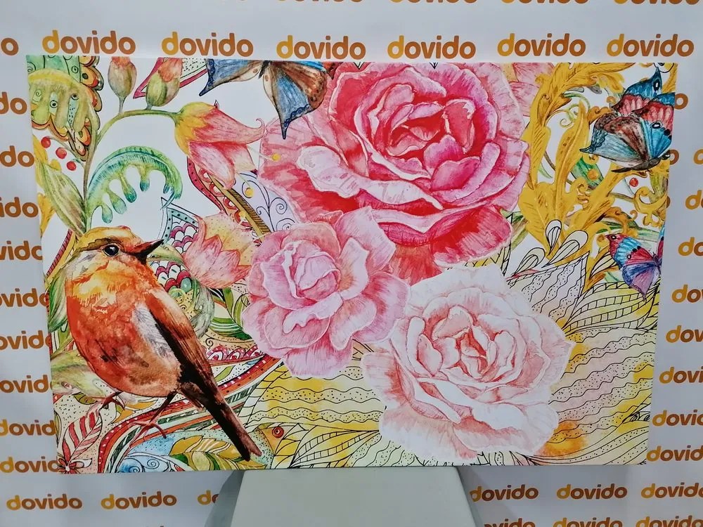 Kép vintage madár virágokon