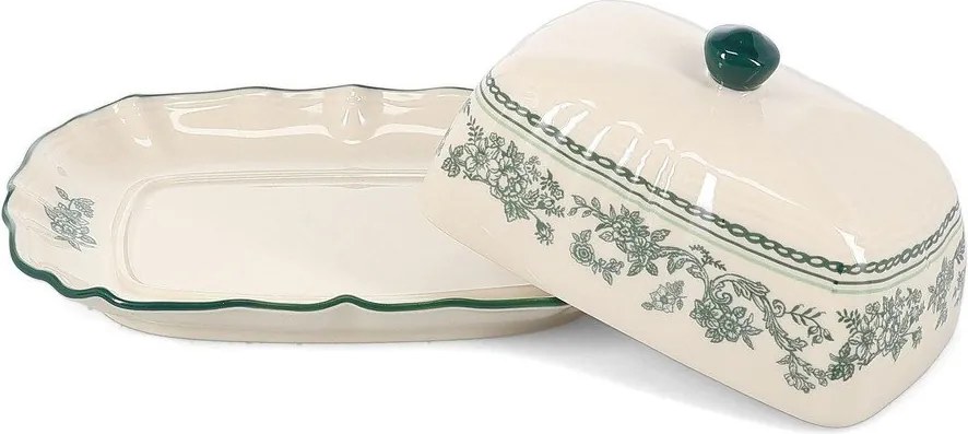 Zöld-elefántcsont színű porcelán vajtartó Cyril – S|P Collection