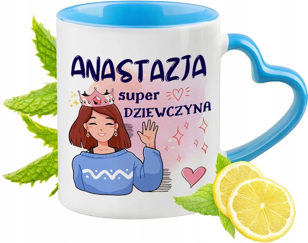 Kék bögre szív alakú füllel Anasztázia számára Ideális Ajándék