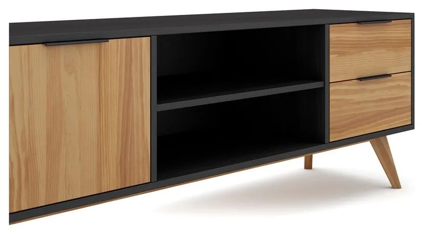 Fekete-natúr színű borovi fenyő TV-állvány 180x53 cm Lavis – Marckeric