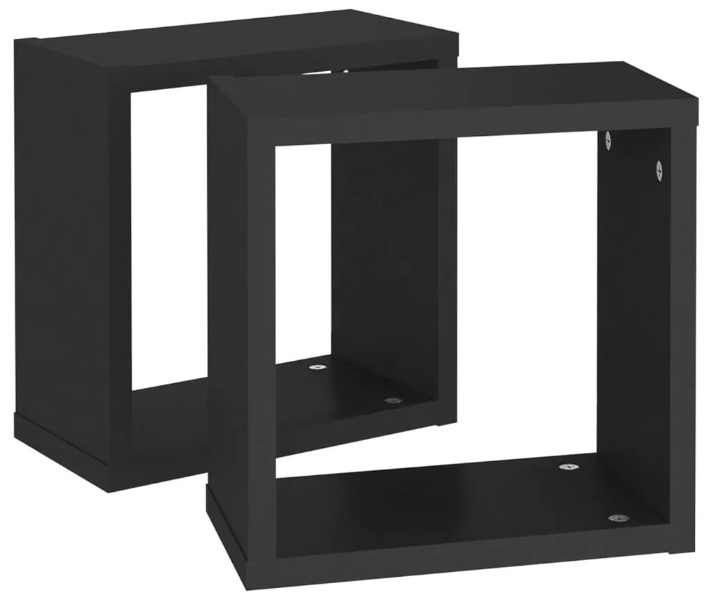 2 db fekete fali kockapolc 30 x 15 x 30 cm
