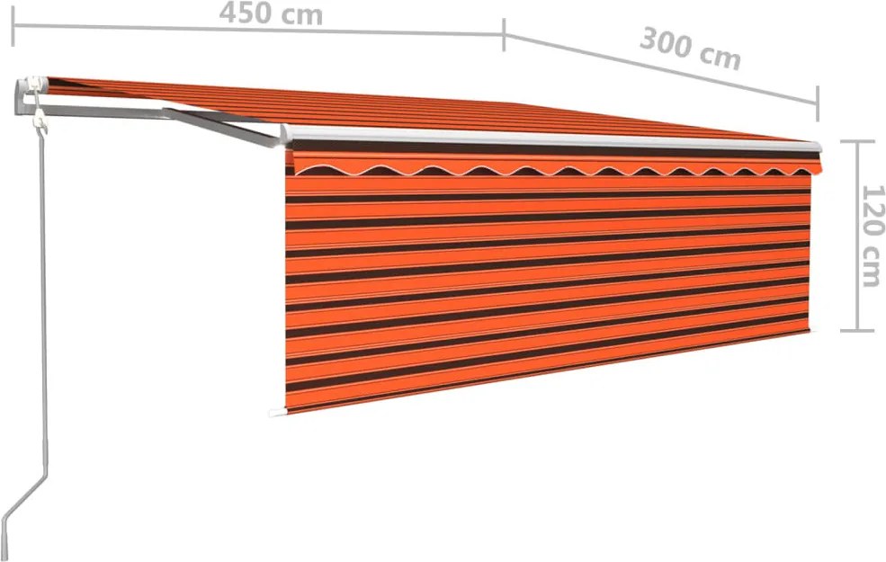 Narancs-barna redőnyös, LED-es, szélérzékelős napellenző 4,5x3m