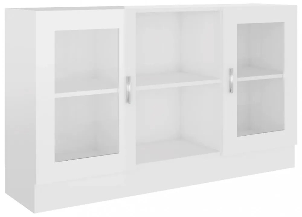 magasfényű fehér szerelt fa vitrinszekrény 120 x 30,5 x 70 cm