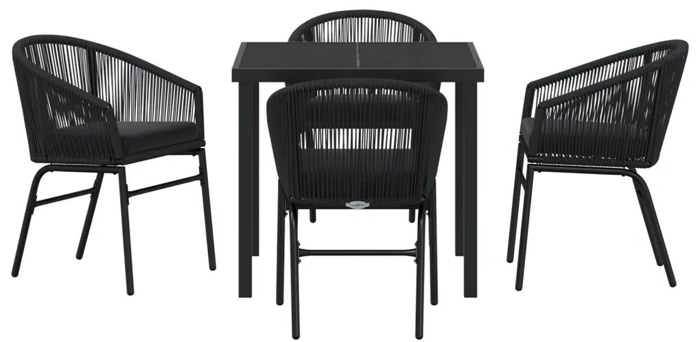5 Részes Kerti Étkező Szett - Fekete Poli Rattan