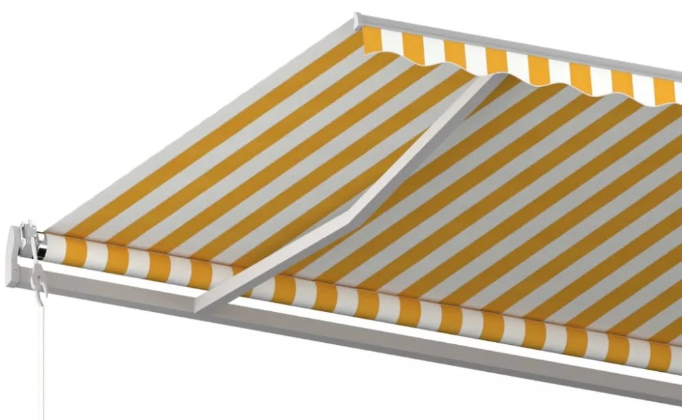 sárga és fehér kézzel kihúzható napellenző póznákkal 6 x 3,5 m