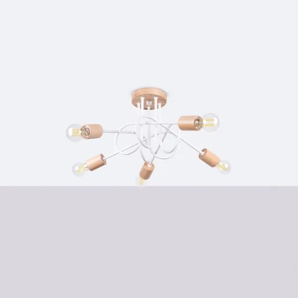 Sollux SL.1475 - Felületre szerelhető csillár EMBER 5xE27/15W/230V fehér/bézs/bükkfa