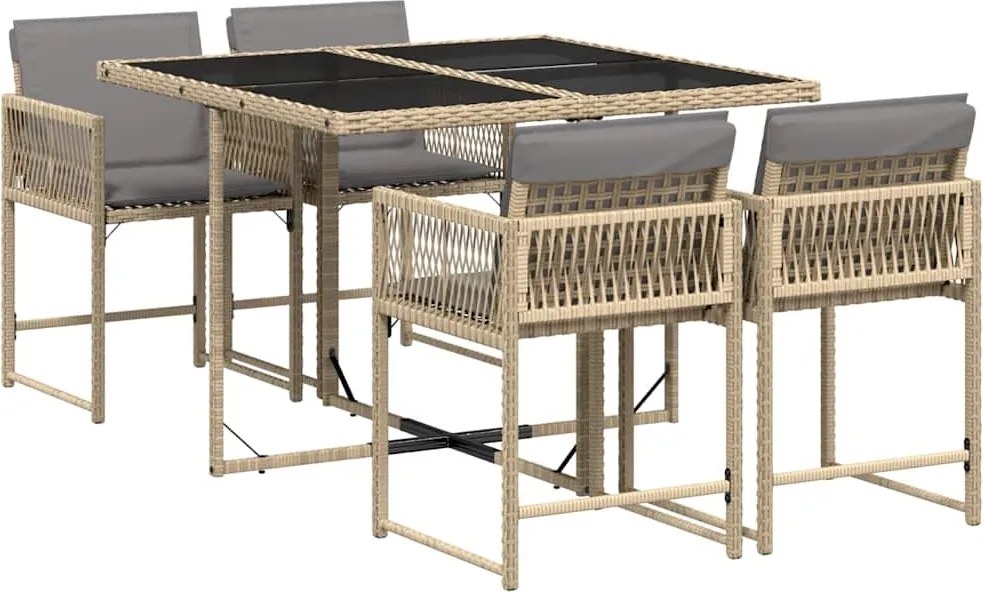 vidaXL 5 részes vegyes bézs polyrattan kerti étkezőgarnitúra párnákkal