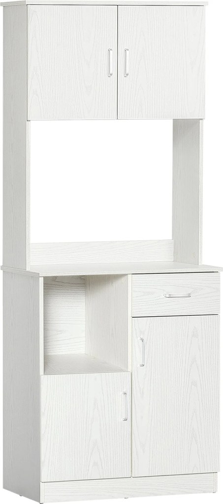 HOMCOM Konyhai Buffet Konyhaszekrény Több Tárolóval 4 Ajtóval 1 Fiókkal + Nagy Munkafelület 71 x 41 x 178 cm Fehér MDF | Aosom