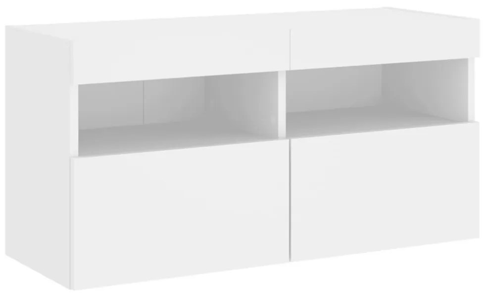 fehér falra szerelhető TV-szekrény LED-lámpákkal 80x30x40 cm