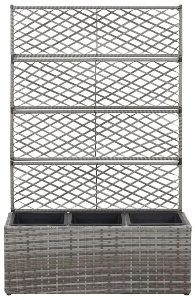 szürke rácsos polyrattan magaságyás 3 kaspóval 83 x 30 x 130 cm