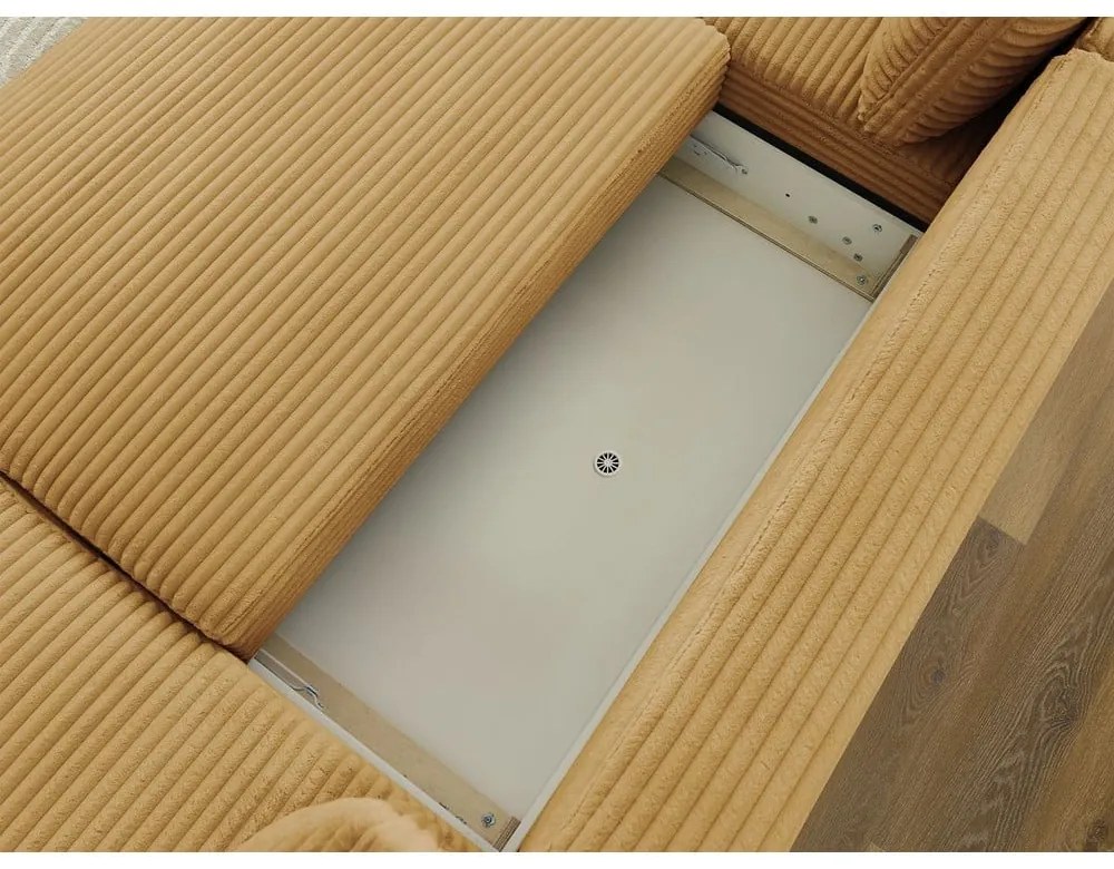 Mustársárga kordbársony kinyitható sarokkanapé (jobb oldali-U alakú) Lucien – Bobochic Paris