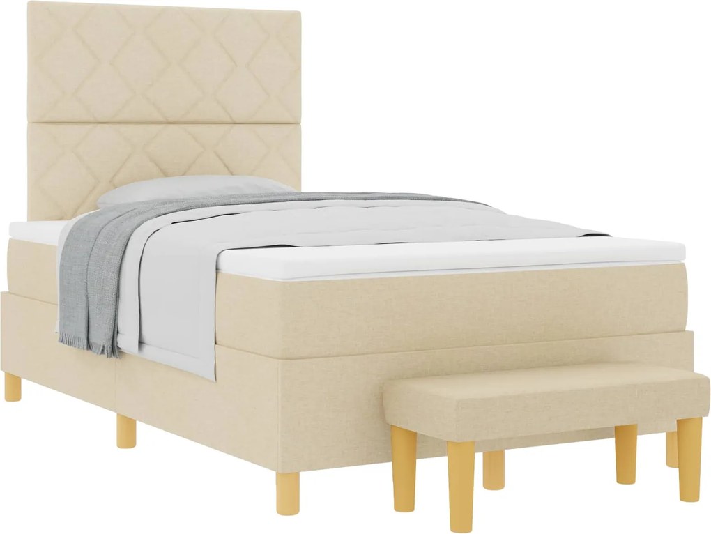 vidaXL Boxrugós ágy matracmal fejtámlával Krém 120 x 200 cm szövet