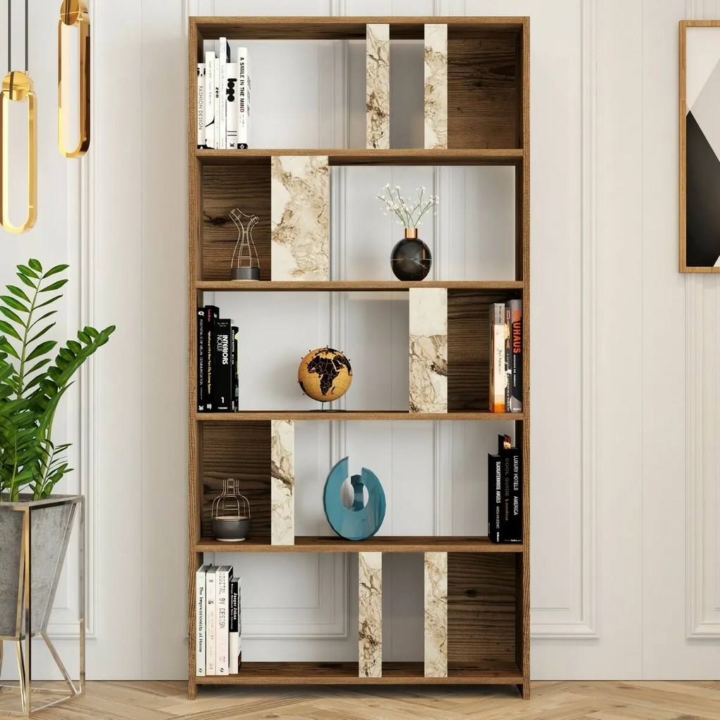Lime White Marbel és Walnut könyvespolc