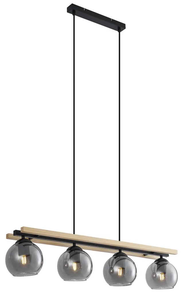 Modern függőlámpa fekete fa, füstüveggel, 4-es - Aleks