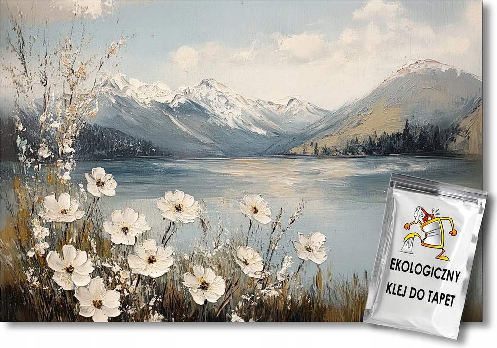 Fotótapéta Flizelina Tájkép Hegyek Tó Fehér Virágok Tavasz 350x250 ragasztó
