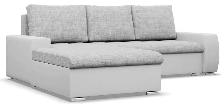 Toronto sarokkanapé, 2 ágyneműtartóval, fonott + műbőr, baloldali, szürke - fehér