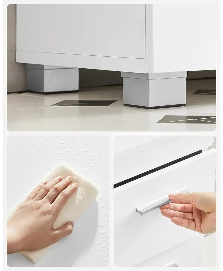 Mosdó alatti szekrény, fürdőszobai szekrény 3 nagy fiókkal, 30 x 70 x 64 cm, fehér