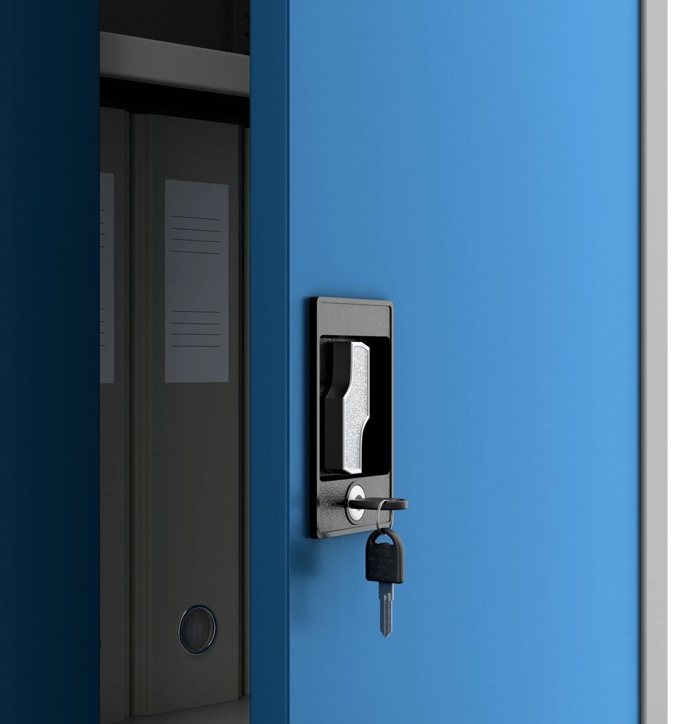 Alacsony fém irattartó szekrény BEATA, 900 x 930 x 400 mm, szürke-kék