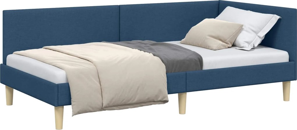 vidaXL Sarokágy keret fejtámlával Kék 90 cm x 190 cm Szövet és Plywood