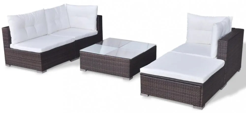 5 részes barna polyrattan kerti bútorszett párnákkal