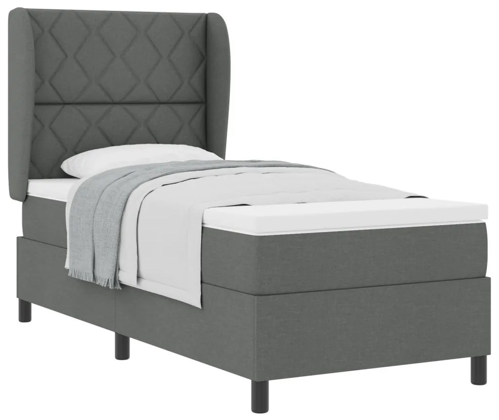 Boxspring Ágy Mattal Sötétszürkében - 100x200 cm Szövet