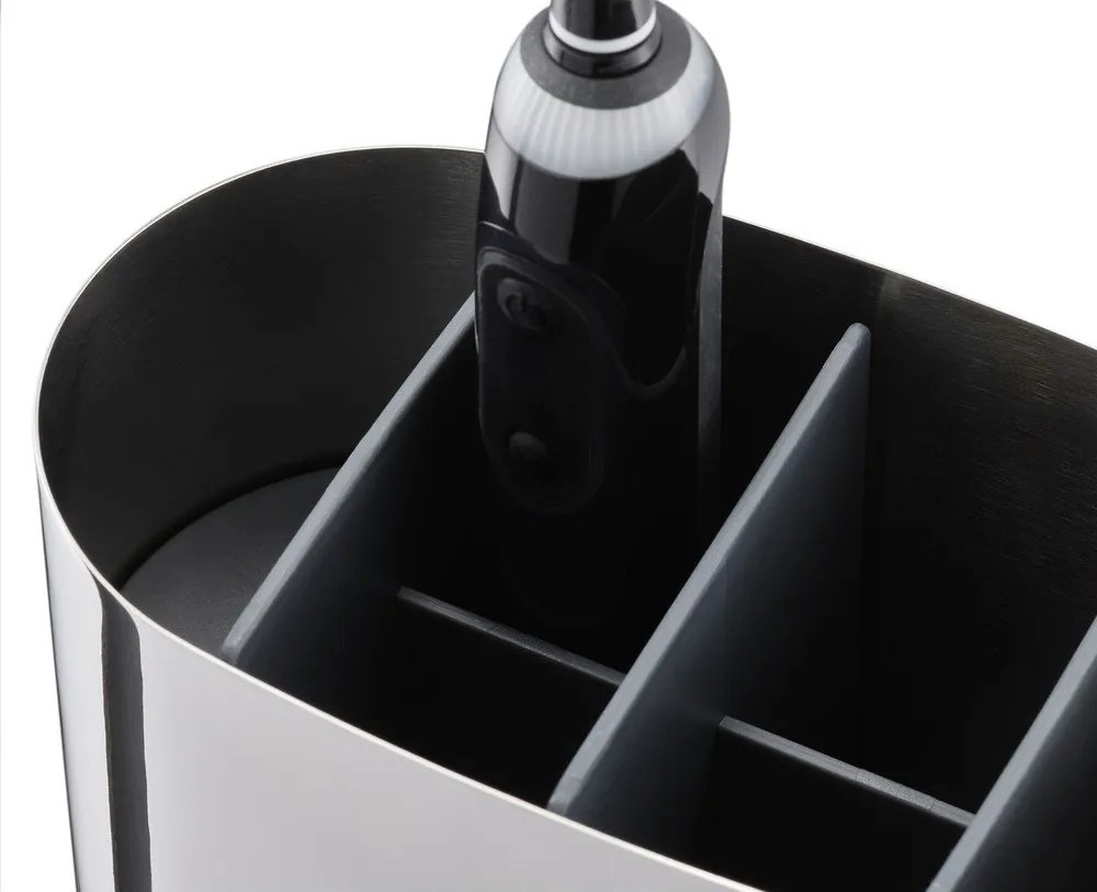 Fényes ezüstszínű rozsdamentes acél fogkefetartó állvány EasyStore Luxe – Joseph Joseph