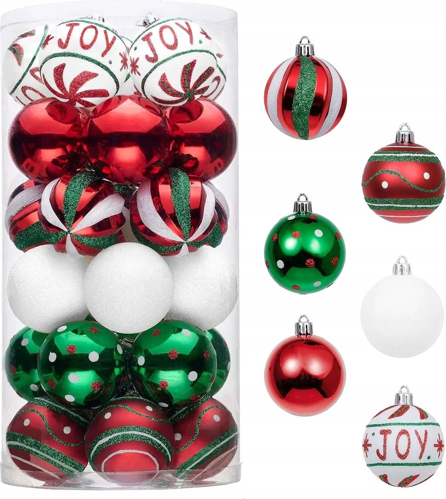 Karácsonyfa gömbök karácsonyi dekoráció csillámos törhetetlen 6cm 30db