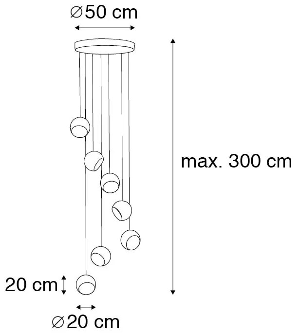 Függőlámpa fekete arany belsővel 7-lámpás - Crooked Cluster