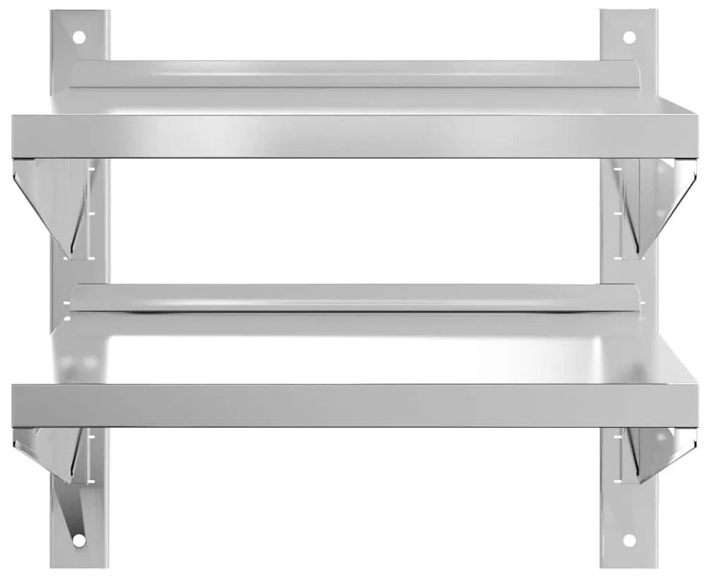2 szintes ezüst rozsdamentes acél fali polc 50 x 40 x 48 cm