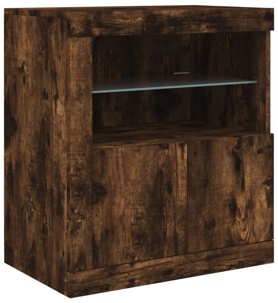 füstös tölgy színű tálalószekrény LED-ekkel 60,5 x 37 x 67 cm