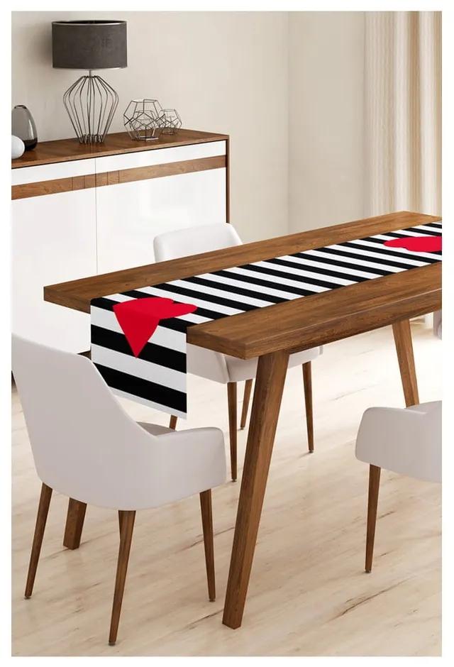 Stripes with Red Heart mikroszálas asztali futó, 45 x 140 cm - Minimalist Cushion Covers